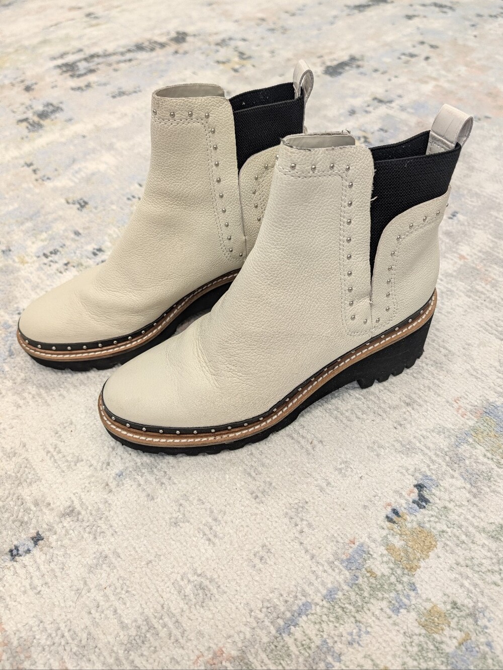 Dolce Vita Cream Chelsea Wedge Boot with Stud Trim